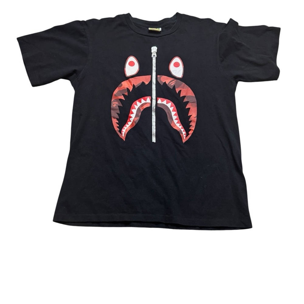 👕 A Bathing Ape BAPE Shark Tee Black Red Camo Graphic T-Shirt Men’s‎ L VGUC ✨